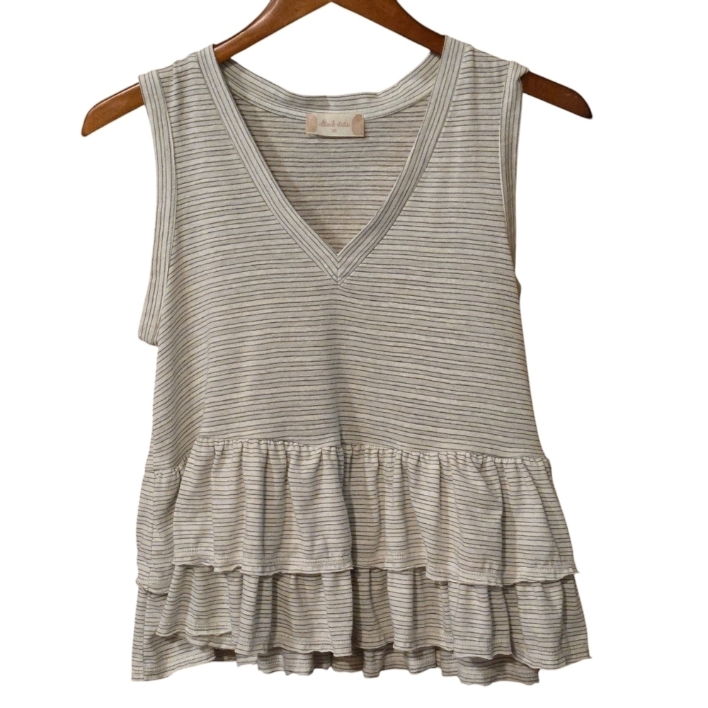 Altar’d State Ruffled Tank Top Gray & White Striped Women size XS